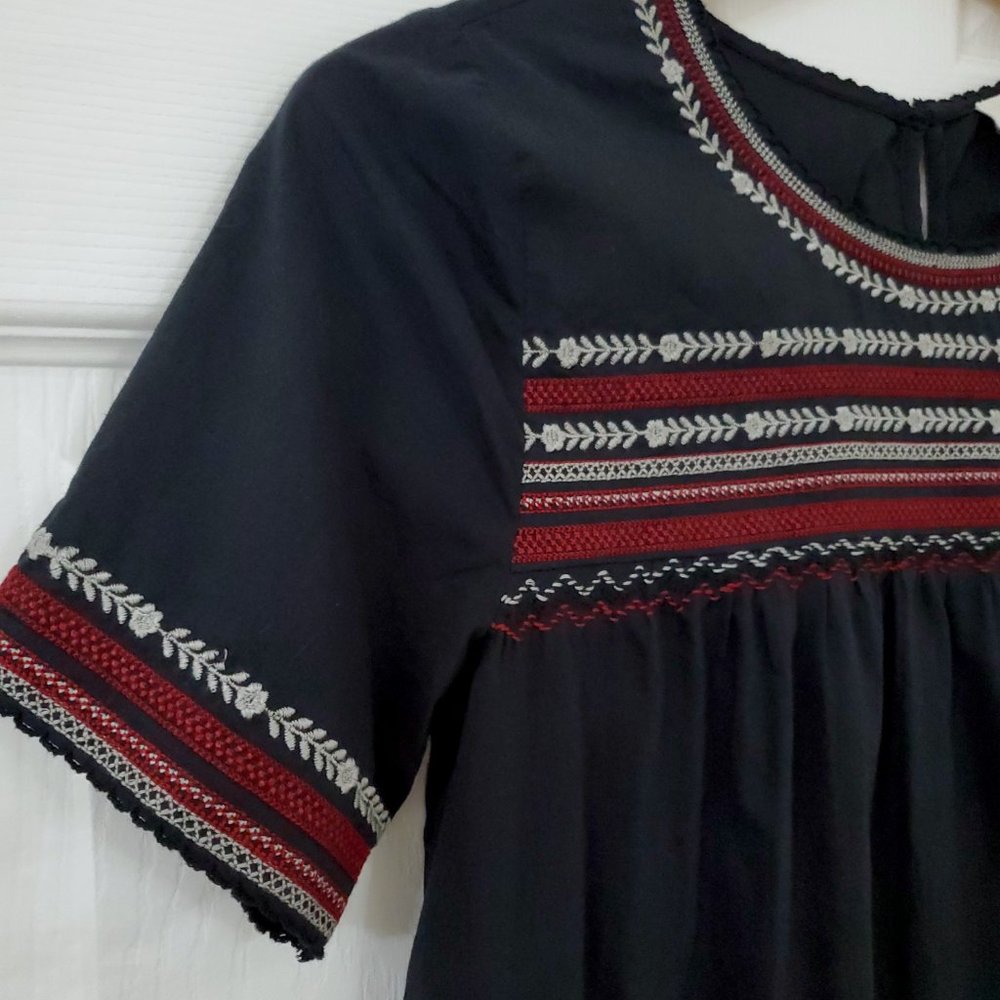 Sezane by Morgane Sezalory Embroidered Boho Navy Cotton Top - Picture 3 of 16